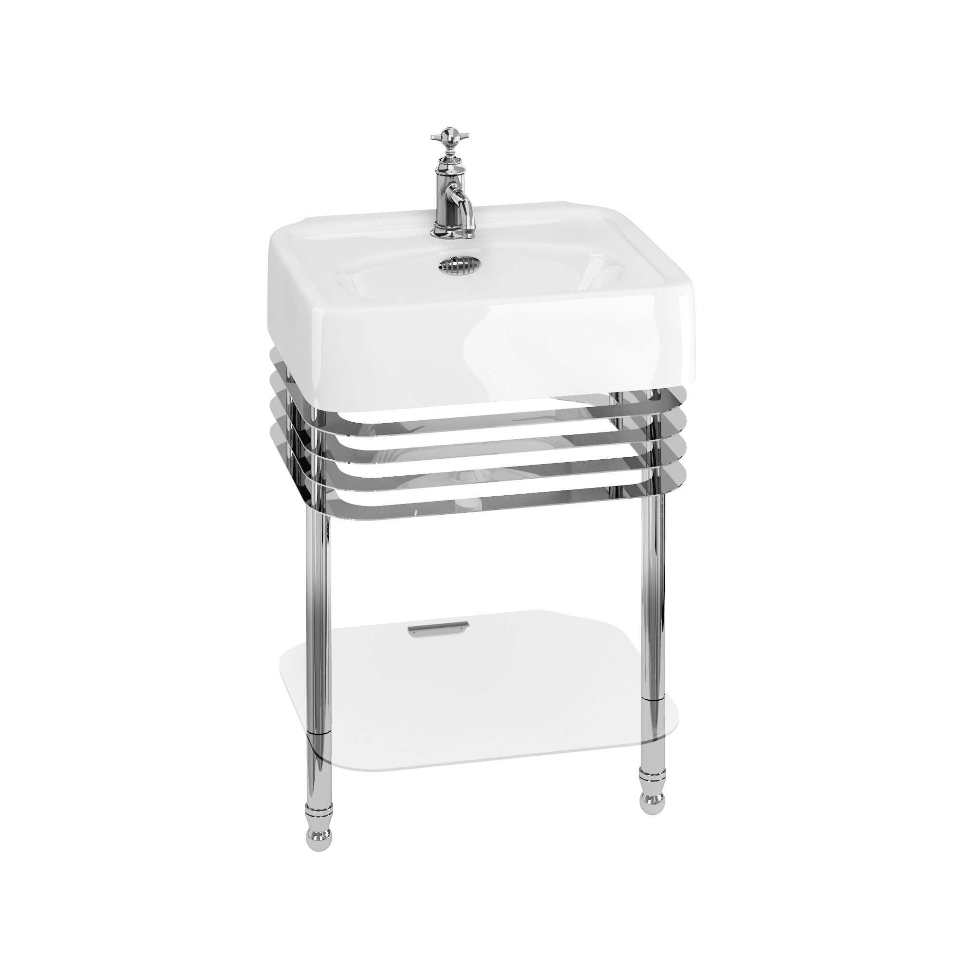 Arcade 600mm basin with chrome overflow & basin stand